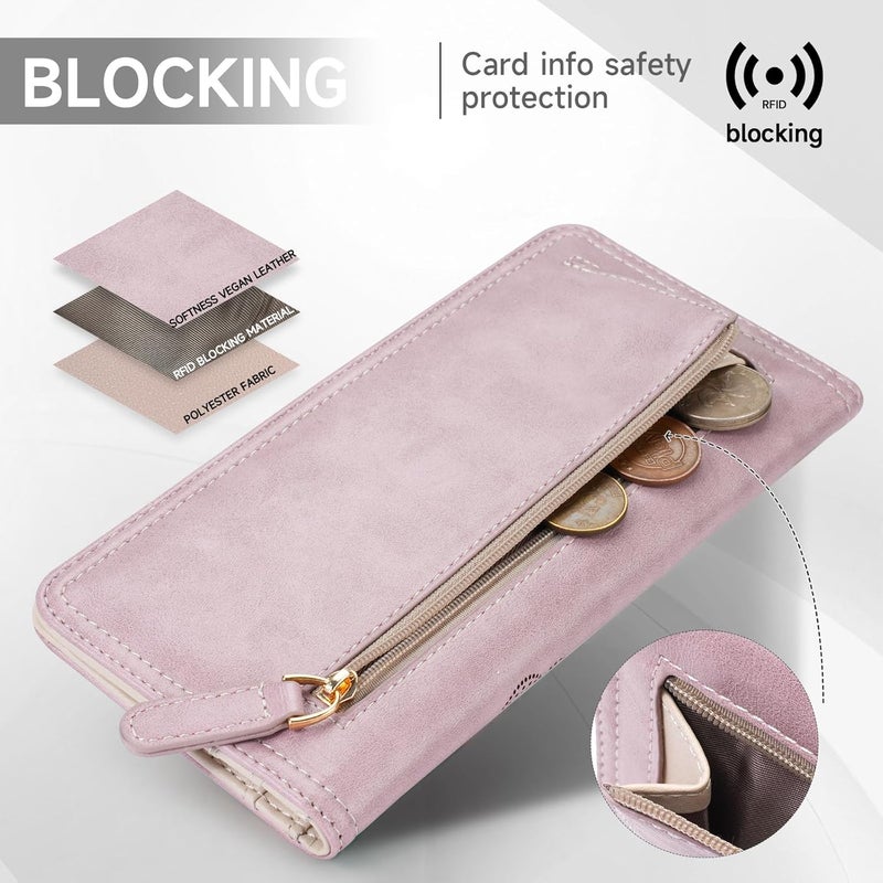 KITEVIUN محفظة RFID للنساء رفيعة للغاية محفظة نسائية نحيفة محفظة كلاتش مدمجة محفظة طويلة للسيدات باللون الأرجواني - Image 5